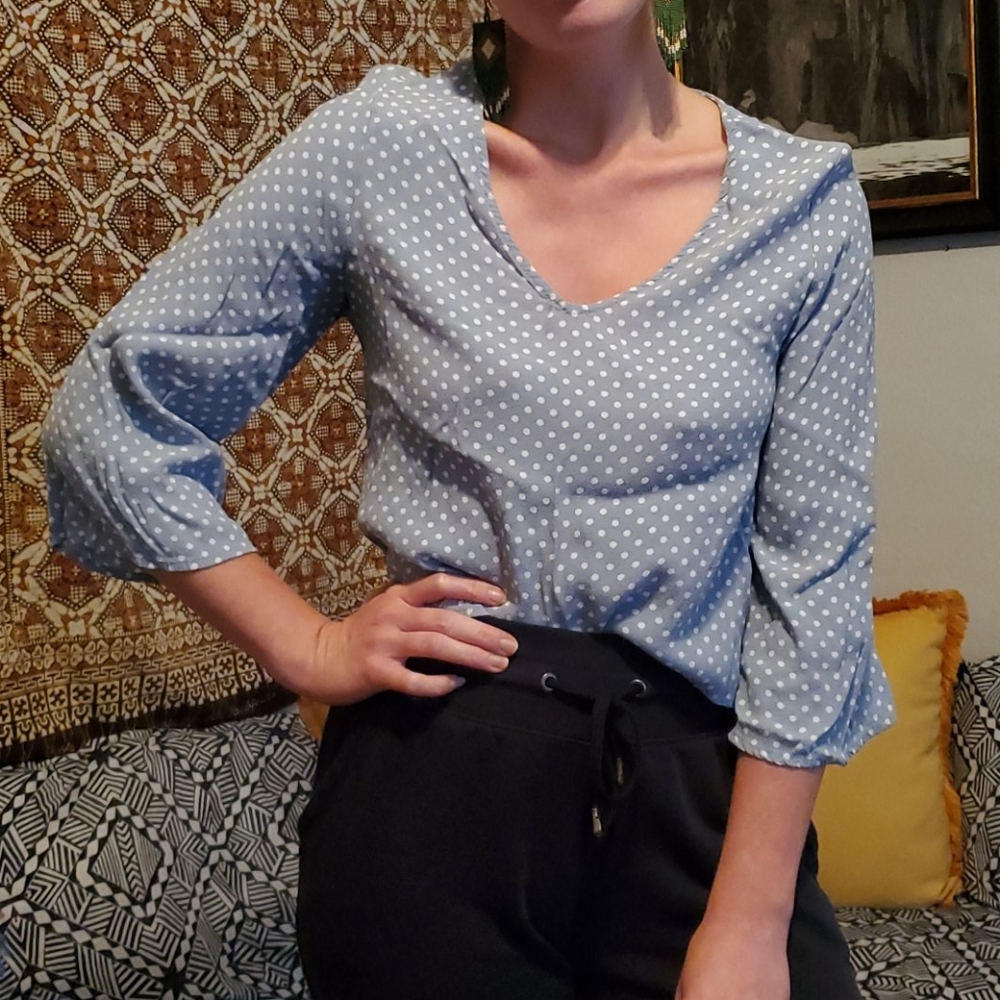 Polka Dot Flared Sleeve Blouse - Small